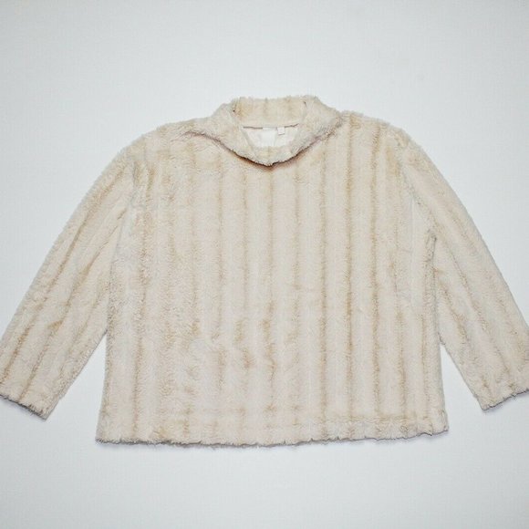 Ribbed Faux Fur Mock Neck Pullover Teddy Sweater - Picture 2 of 9